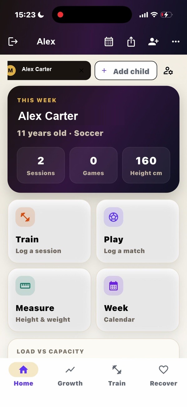 This week card on the home screen.